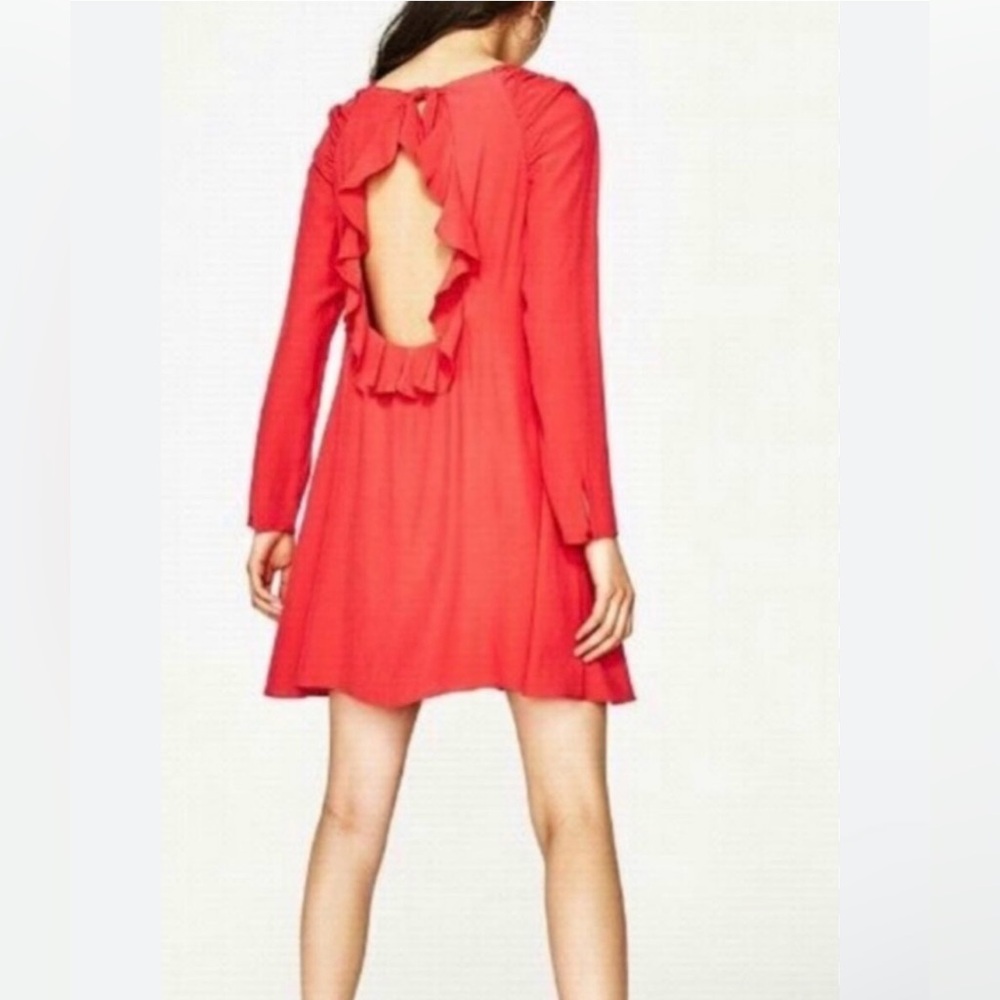 ZARA NWOT Womens Medium Collection Red Open Back Dress Ruffles . ❤️